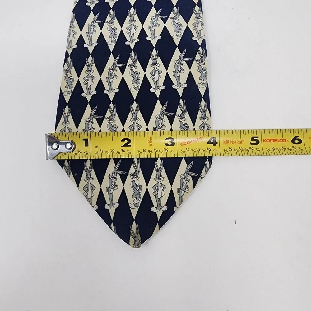 Vintage Warner Bros Studio Store Tie Mens Navy Bugs Bunny Silk Looney Tunes 90s